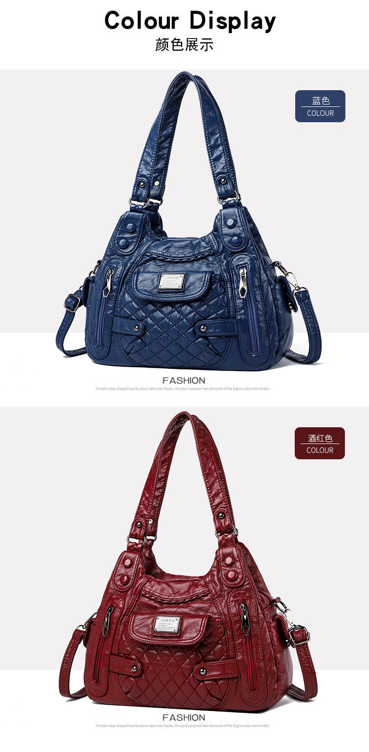 2023 New Mom Bag, washed leather casual commuting bag, women's large-capacity handbag, European and American style soft leather single-shoulder bag undefined