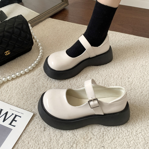 2024 New British Style Small Leather Shoes Women's French Girly Pig Kidney Shoes Thick Sole Sweet Cool Mary Jane Shoes JK Single Shoes