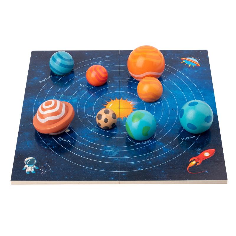 Puzzle de rompecabezas de ocho grandes planetas de madera para niños, universo cognitivo, sistema solar 3D, instrumento de enseñanza temprana Montessori, juguete