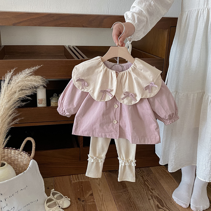 点兮2025秋季新款婴幼儿甜美套装女宝宝洋气翻领衬衫打底裤两件套|undefined