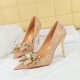 1829-H15 Style Banquet High Heels Slim Heels Ultra High Heels Shallow Mouth Pointed Pearl Rhinestone Bow Tie Single Shoes