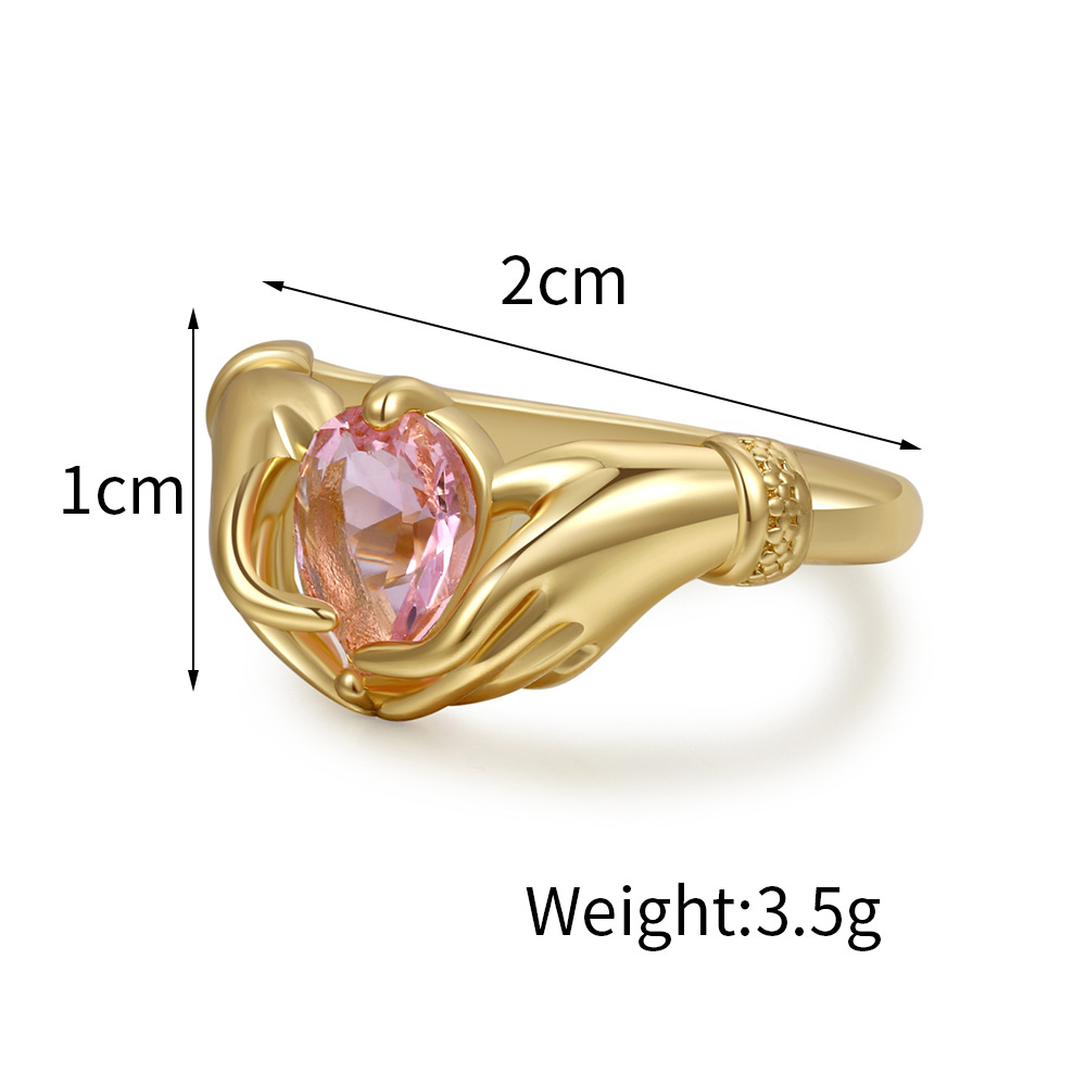 10g Weight Zircon Inlay Material Fashion Heart Shape Copper Heart Zircon Rings 1 Piece