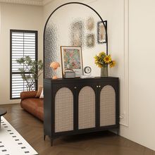 玄关柜鞋柜一体中古风玻璃铁艺入户正对门法式复古屏风藤编隔断柜