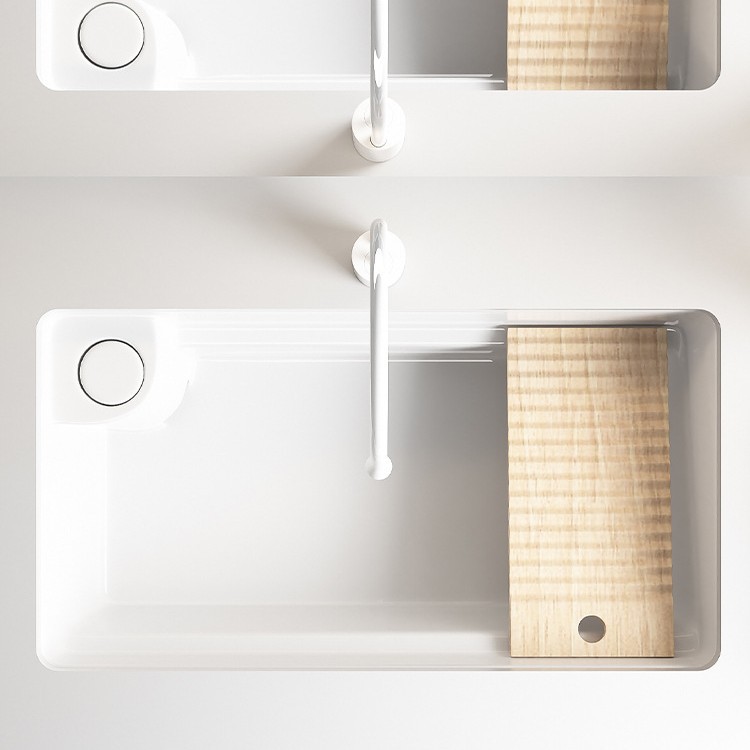 Balcony Ceramic Rectangular Laundry Basin with Washboard, Built-In Deepened Wash Basin, Under-Counter Laundry Sink