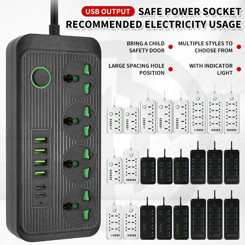 跨境家用带线插座亚马逊插线板多插位美规插排英规USB智能排插