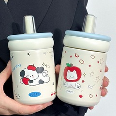 女の子用ウォーターカップ、見栄えの良い316ステンレス鋼の大容量魔法瓶カップ、ポータブルストロー、キャンパス学生のかわいいカップ
