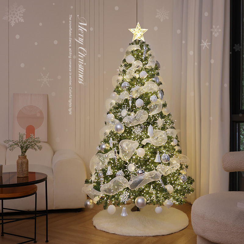 Árbol de Navidad 2025 nuevo estilo doméstico sala de estar diy decoración de Navidad paquete de gazo blanco gran decoración de alta calidad