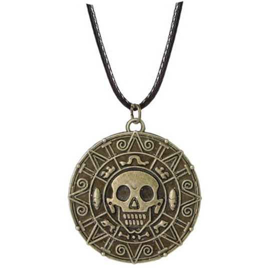 Factory Direct supply Amazon hot selling vintage Caribbean pirates gold coin necklace alloy skull pendant for men and women
