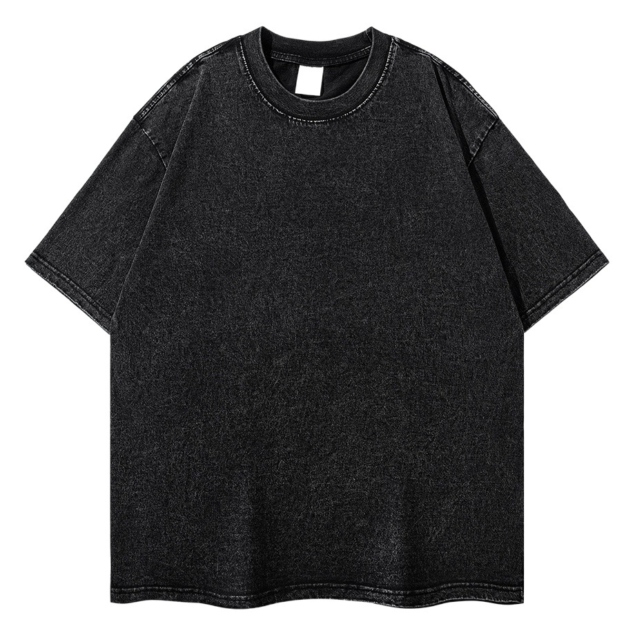 Comercio exterior pesado 260g flor frita apenado color sólido de manga corta Camiseta hombres y mujeres sueltos lavados camiseta de marca de moda estadounidense transfronteriza