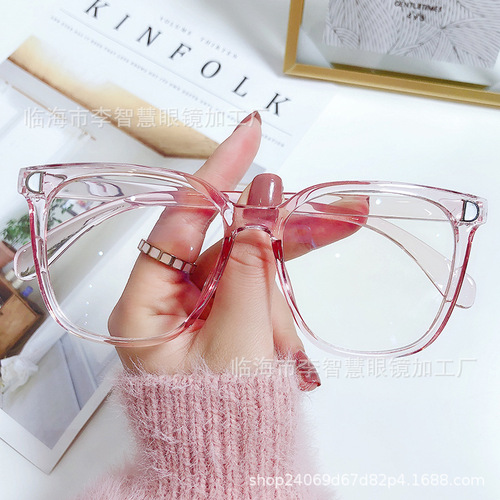 D-shaped anti-blue light non-prescription glasses ins same style street shooting without makeup trendy flat mirror glasses myopia finished product