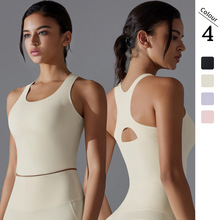 新款跨境拼接无痕美背中长款运动内衣文胸运动跑步健身瑜伽服背心