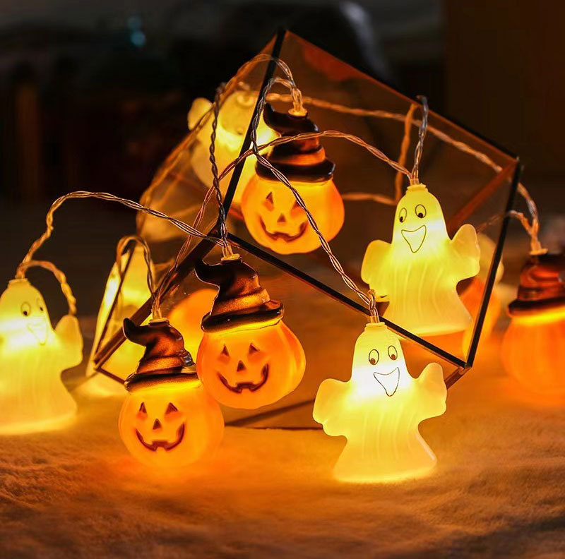 Arreglo de escena de cadena de luces de Halloween de Amazon cadena de luces LED de calabaza decoración de vacaciones al aire libre cadena de luces LED de Halloween