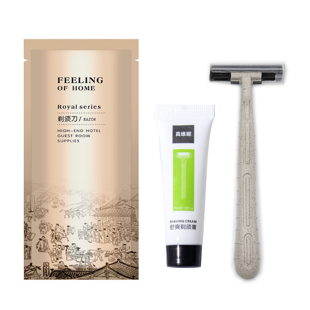 절묘한 밀폐 크래프트 종이 가방 ~ 면도 세트 (짚 더블 스테인레스 스틸 면도기 + 10ml 면도 크림)