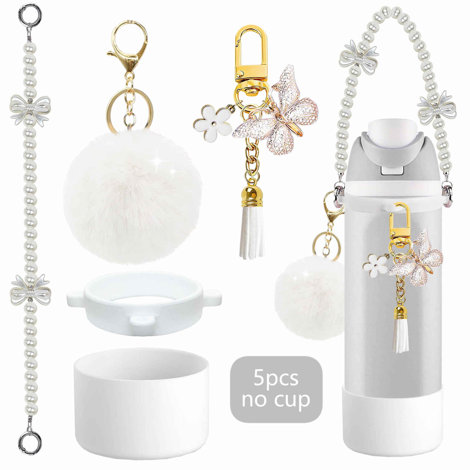 Accesorios de taza Stanley colgante de cuerda de mano flor de silicona gorra de paja de peluche colgante de taza cadena de taza de color cubierta de taza