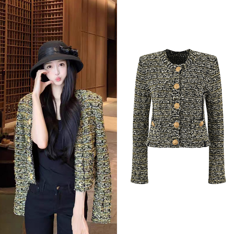 2026 Spring New Style Light Luxury Socialite Style Versatile Round Neck Top Chanel-Style Tweed Short Jacket for Women