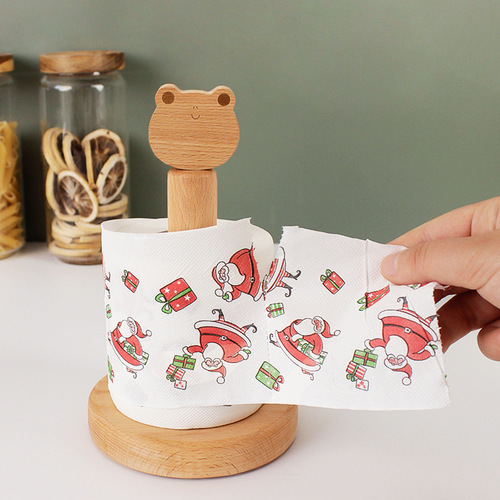 Wooden animal head paper towel holder Japanese style desktop cartoon toilet paper roll holder face towel storage rack short style