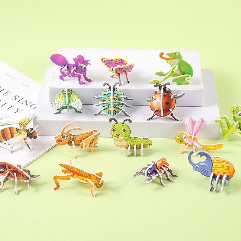 立体昆虫パズル diy 立体恐竜動物タンク手作りパズル子供のおもちゃ幼稚園ギフト|undefined