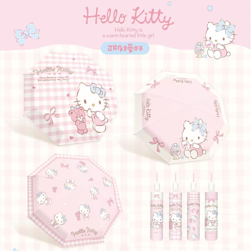 Sanrio Official Kt Cat Umbrella, Dual-Use for Sun and Rain, Uv Protection, Small Handbag, Automatic Umbrella