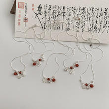 新中式国风复古风喜乐福袋招财猫钱币纳福红玛瑙S92纯银项链女士H