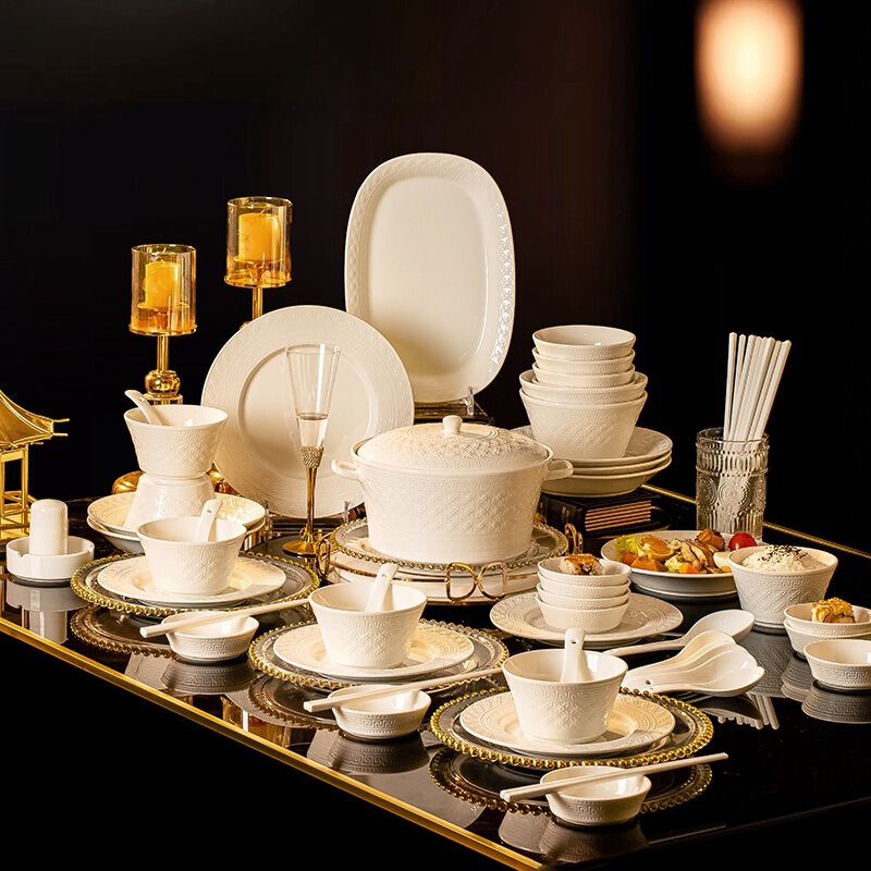 2025 Ceramic Tableware Underglaze Color Bowl and Plate Set Home Gift High-Looking Bowl and Plate Combination Full Set Gift