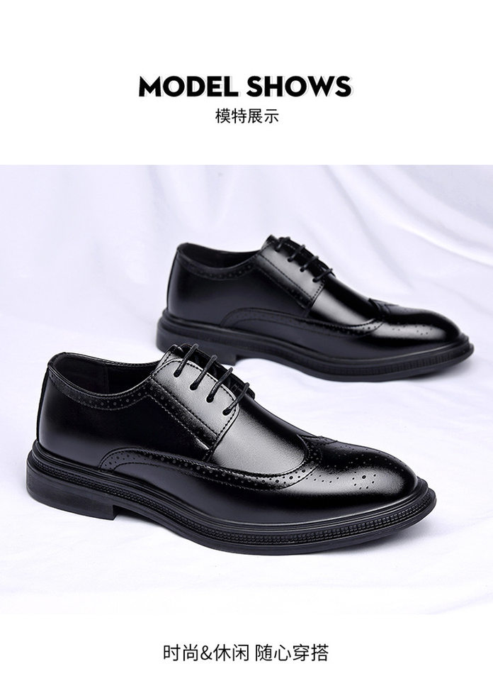 Giày da nam công sở da bóng cao cấp, giày da buộc dây kiểu Anh, đế cao su, gót thấp 1–3 cm — 2Z108 màu đen chi tiết 12