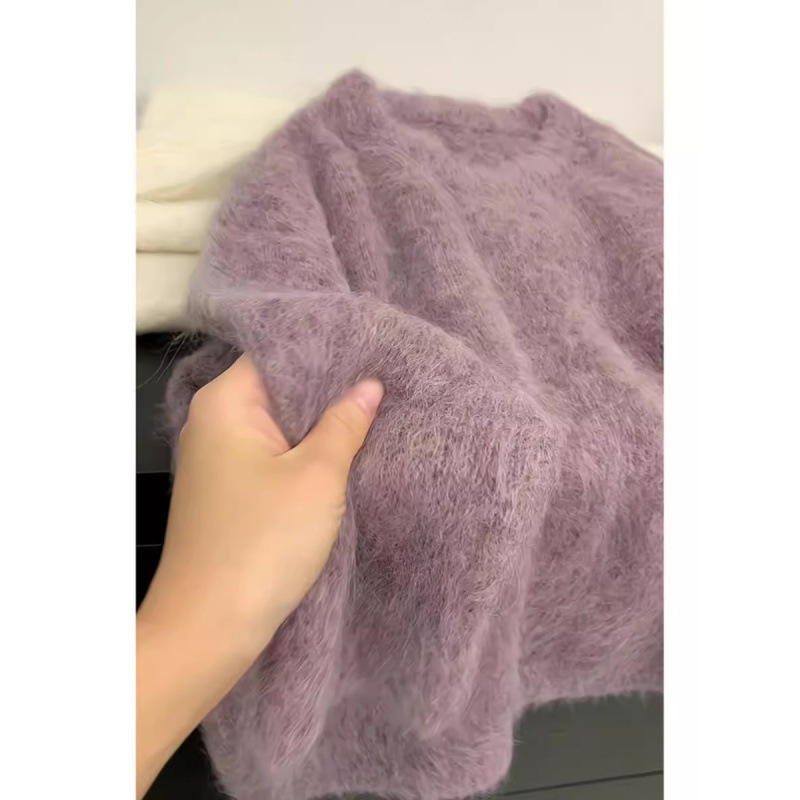 Purple Mink Velvet Round Neck Pullover Furry Knitwear for Women in Autumn and Winter Soft and Waxy Thickeneded Outer Mink Knitwear