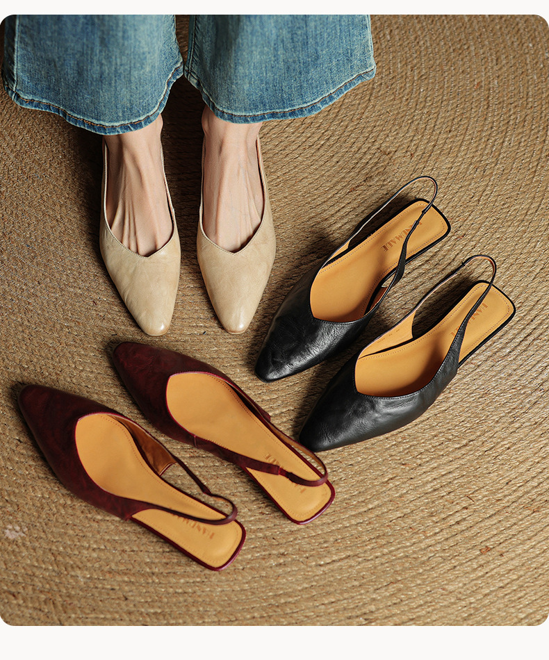 Sandal nữ da bò mũi kín quai sau đế bệt phong cách Hàn Quốc — đen chi tiết 7
