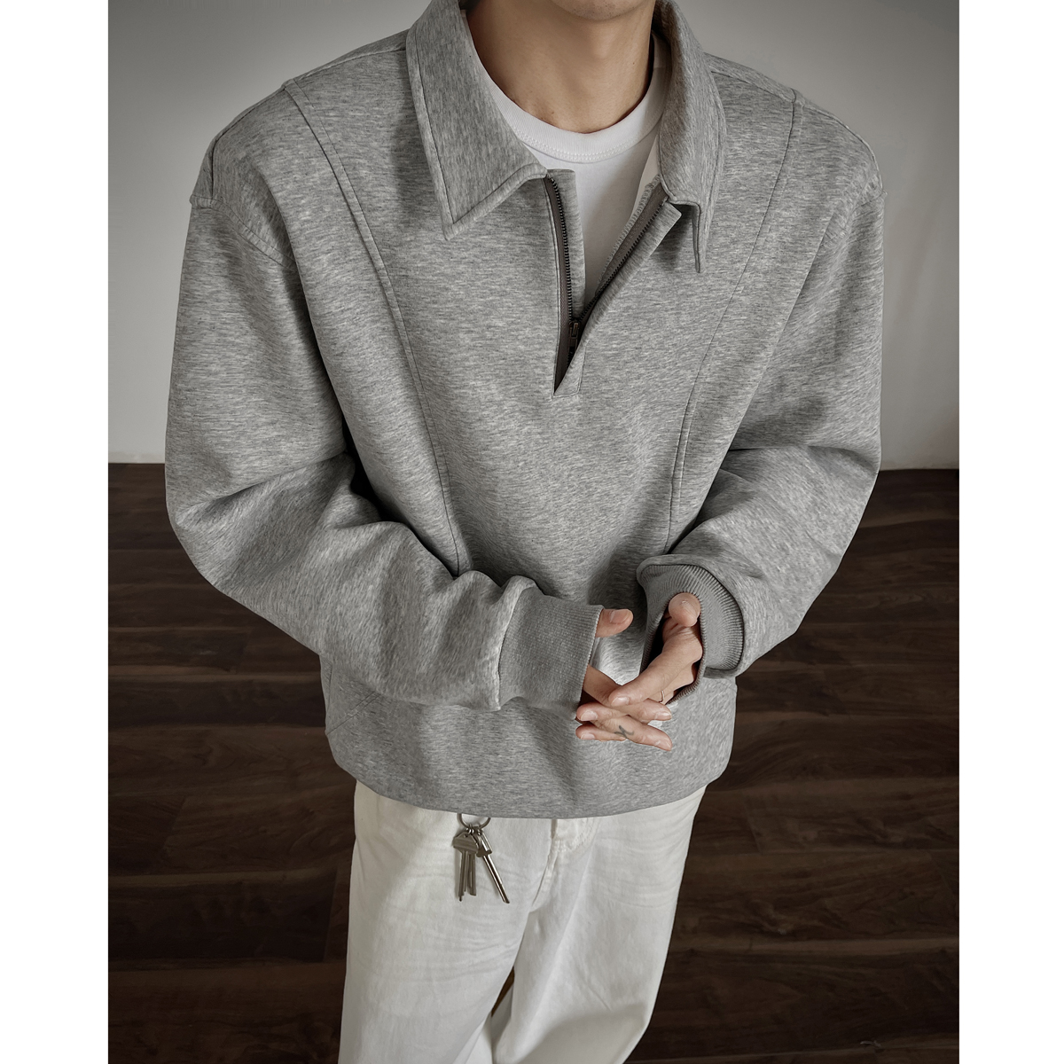 Otoño y invierno nuevo polo con solapa media cremallera camiseta de manga larga suéter de punto hombre delgado comercio exterior comercial al por mayor transfronterizo