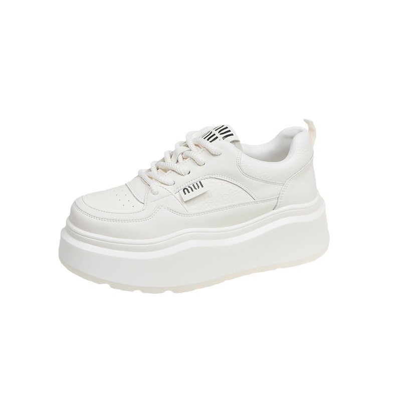 Muffin de cuero con suela gruesa zapatos blancos para mujeres zapatos de skate cómodos con suela suave de primavera 2025 nuevos zapatos casuales ligeros