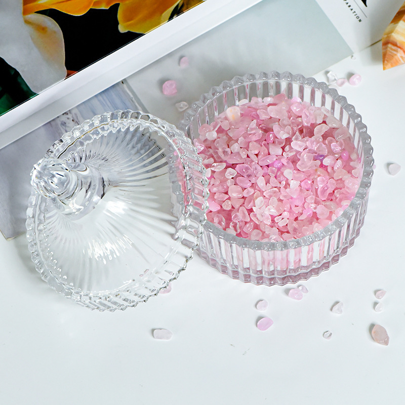 Natural powder white crystal degaussing stone purification Yushou salt gravel glass bowl bracelet jewelry container storage box wholesale