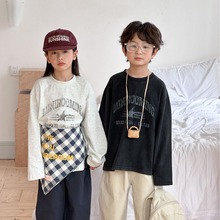 【清仓特卖】秋季新款儿童做旧T恤时尚男女童石磨百搭印花长袖