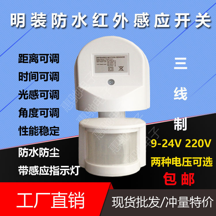 红外线人体感应开关12V24V110V220V红外感应器户外带光控垒德株