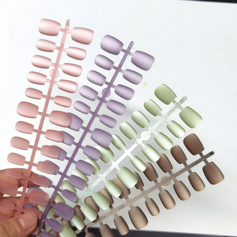 Velvet Matte Frosted Cat Eye Pre-Made Wearable Nails Short Pure Color Whitening Ins Style Manicure Stickers Fake Nails Wholesale