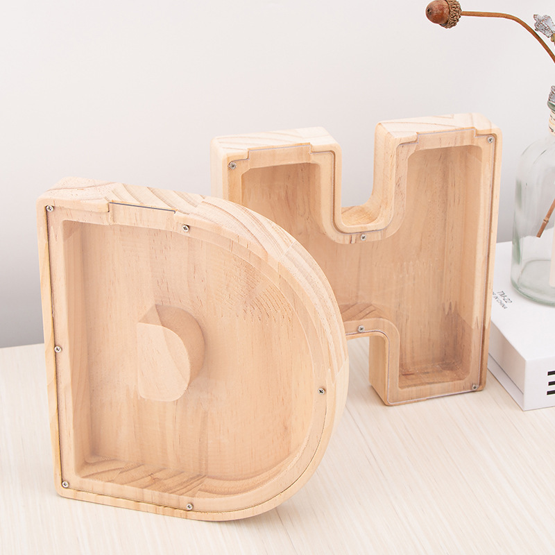 Creativa veintiséis letras inglesas hucha estilo ins adornos de madera frasco de monedas artesanías al por mayor transfronterizo