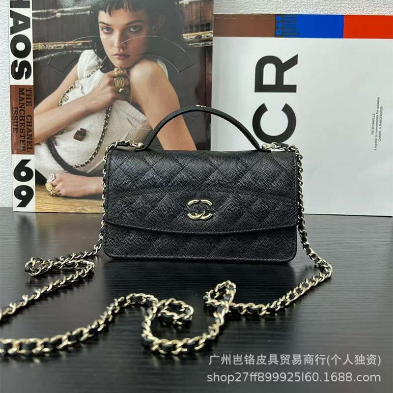 25C Mini Single Shoulder Crossbody Caviar Cowhide WOC Cover Bag Chain Bag Fashion Women's Bag Mobile Phone Bag