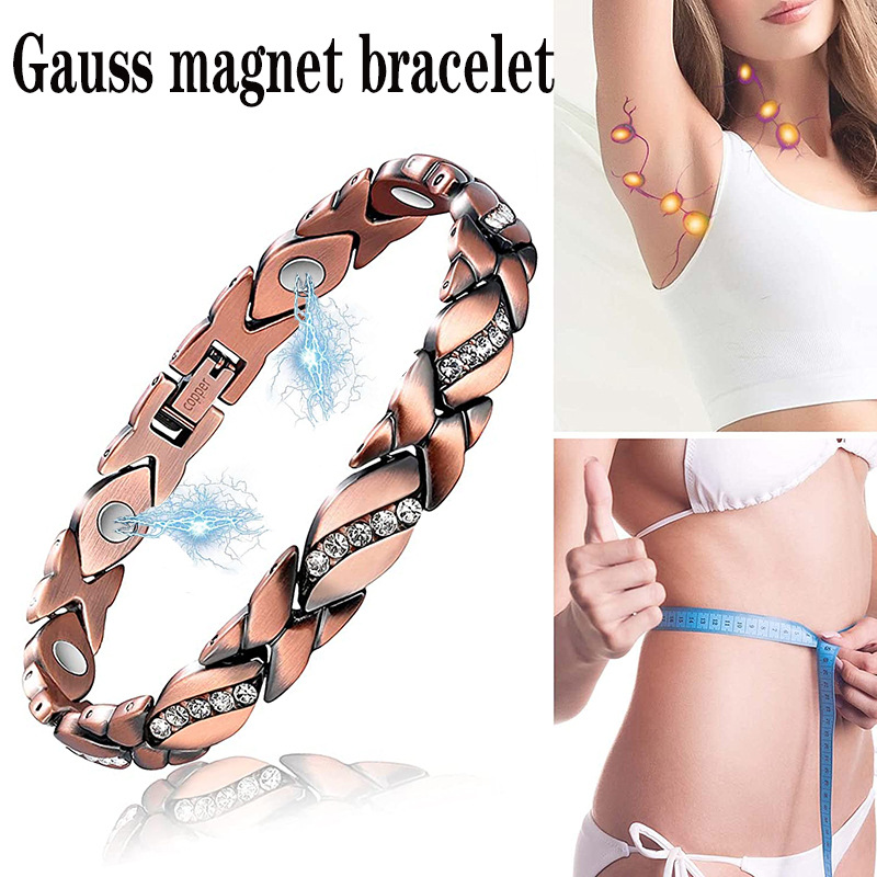 New Hot Selling Red Copper Bracelet with Diamond Bracelet Strong Magnetic Tree Leaf Magnet Red Copper Bracelet_voghion.com