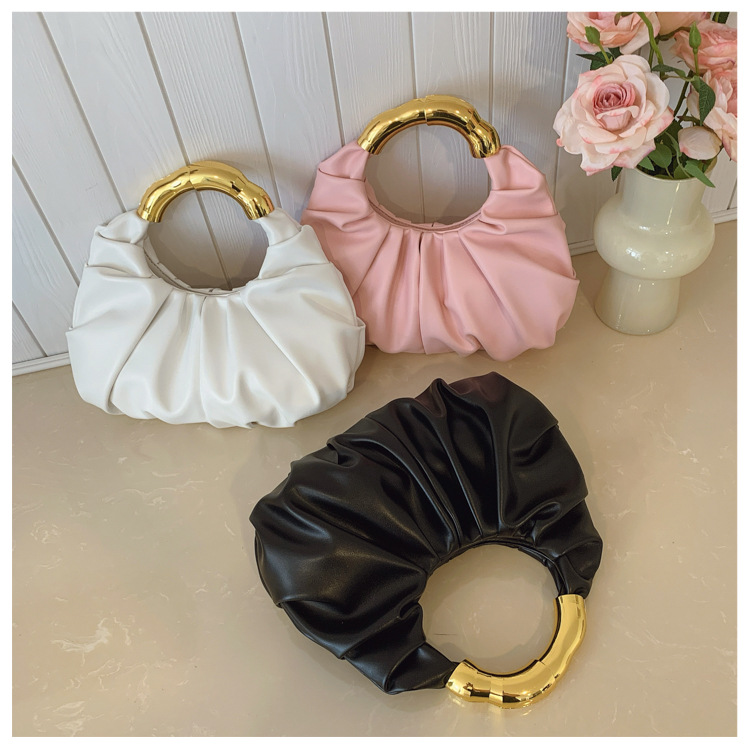 Cloud Fold Handbag – Asymmetric Crinkle PU Clutch With Magnetic Closure & Phone Slot (5 Colors, Minimalist Evening Bag, Structured Yet Soft)_voghion.com