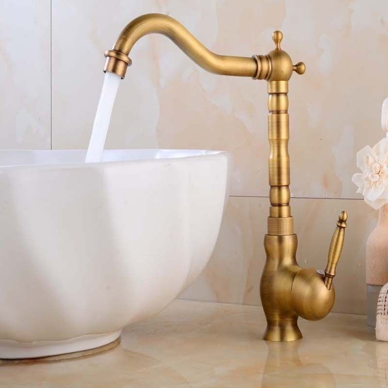 European-style Antique Brass Faucet Household Kitchen Vegetable Basin Hot and Cold Faucet Bathroom Single Basin Faucet European-style Antique Brass Faucet Household Kitchen Vegetable Basin Hot and Cold Faucet Bathroom Single Basin Faucet