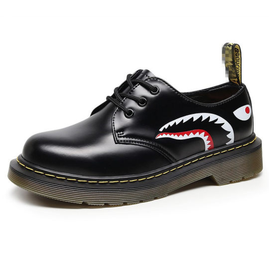 BAPE x MMJ joint-name Martin shoes 1461 low-top genuine leather British style plus size short boots graffiti women's casual leather shoes