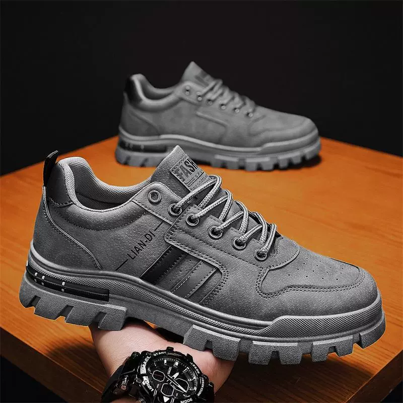 Осенняя и зимняя мужская обувь сплошной цвет устойчивая к грязным рабочим туфли Корейская мода молодежные сапоги ретро наружная нескользкая повседневная кожаная обувь
