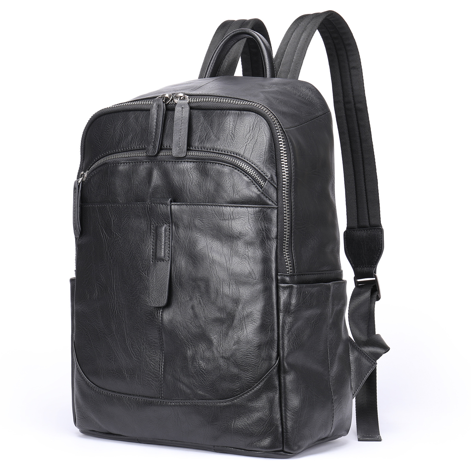 Men's Genuine Leather Backpack Simple Lightweight Travel Bag Business Casual Large Capacity Laptop Bag_voghion.com