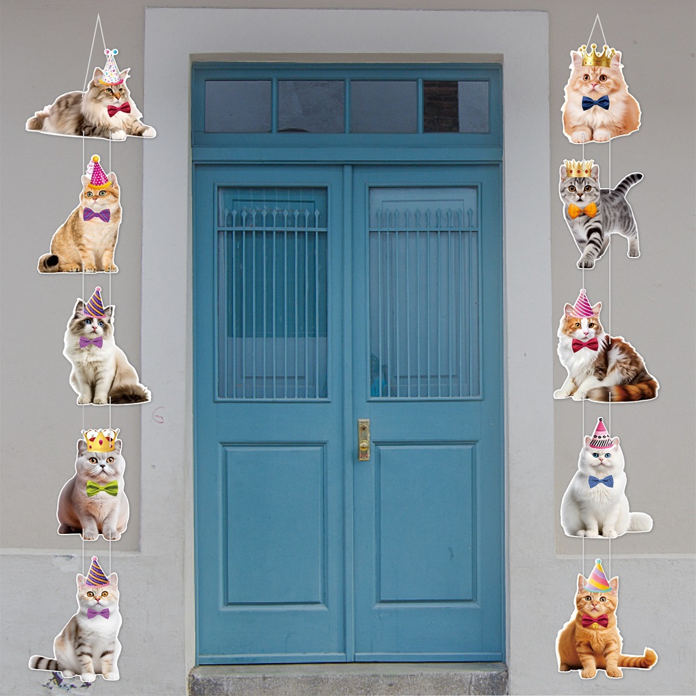 Nueva mascota tema de gato decoración de fiesta de cumpleaños puerta colgante decoración de cumpleaños gato colgante en la pared de la puerta