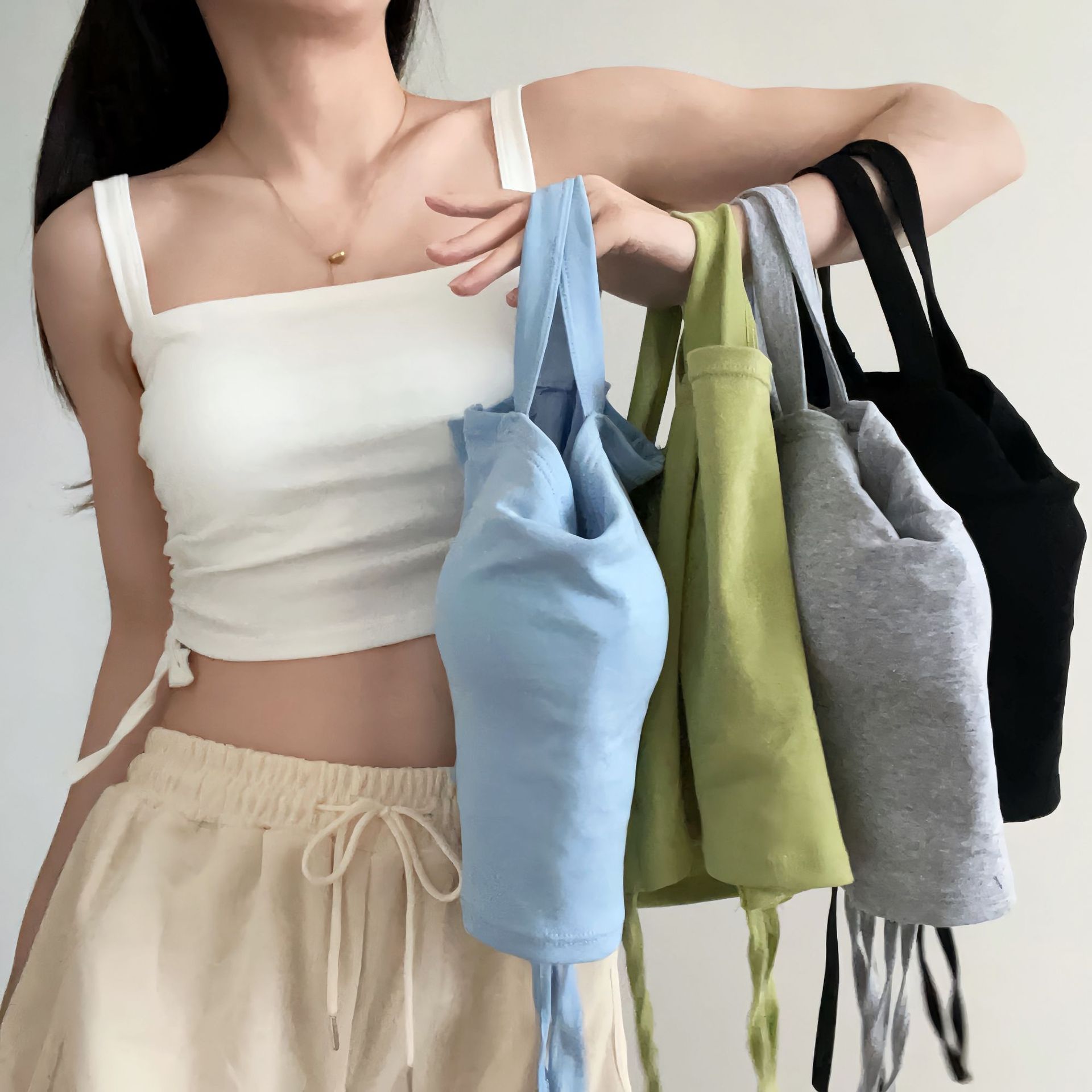 Chica japonesa estilo coreano sexy cordón Honda de las mujeres todo partido chaleco deportivo envuelto pecho diseño sentido Delgado adelgazar top