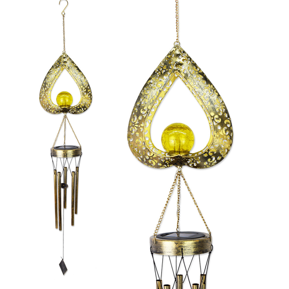Nueva lámpara de jardín solar hierro hueco Sol Luna viento campanas colgante LED al aire libre jardín paisaje Decoración