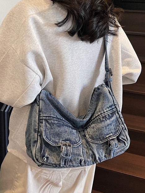 Bolso de mezclilla retro de gran capacidad para mujer 2025 nueva moda simple bolso de mensajero de un solo hombro bolso de viaje casual image 4