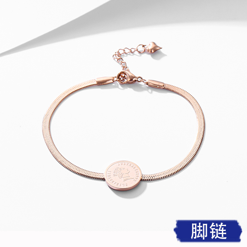 Romana disco digital de hueso de serpiente Cadena de tobillo de acero de titanio tobillera anillo de la pierna femenina joyería de la playa de las mujeres joyería popular en línea