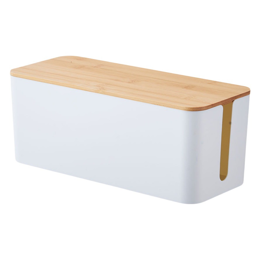 Caja de alambre de escritorio simple creativo cubierta de madera de bambú caja de cable placa de parche caja de almacenamiento del cargador del cable de alimentación