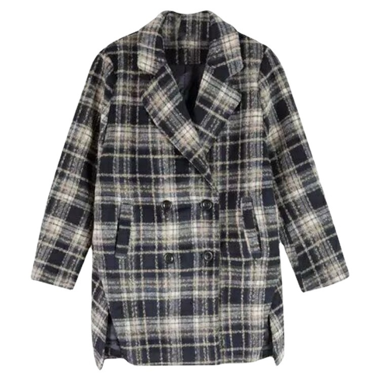 Abrigo de lana para mujer Otoño e Invierno 2022 nuevo traje a cuadros retro estilo coreano suelto todo partido abrigo de lana de longitud media image 7