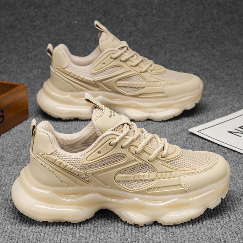 Giày thể thao nam cổ thấp đế bằng, giày chạy bộ giảm chấn đệm khí, giày sneaker dad tăng chiều cao — VZS8099 màu kaki, VZS8099 màu đen