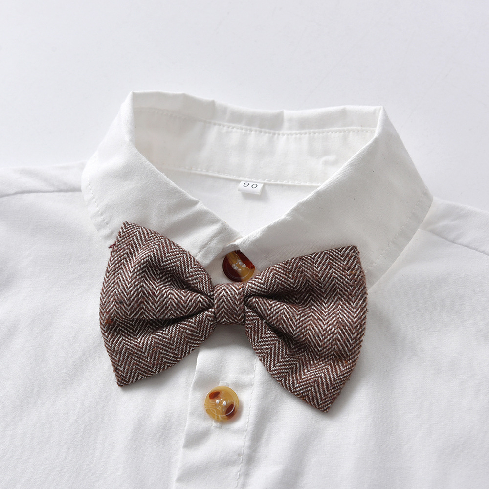 Kannerkleeder Hierscht Jongen- an Härenkostüm Kanner-Set mat laangen Äermelen, Kottenghemdwesten, Hosenträger, dräideelegt Set_voghion.com